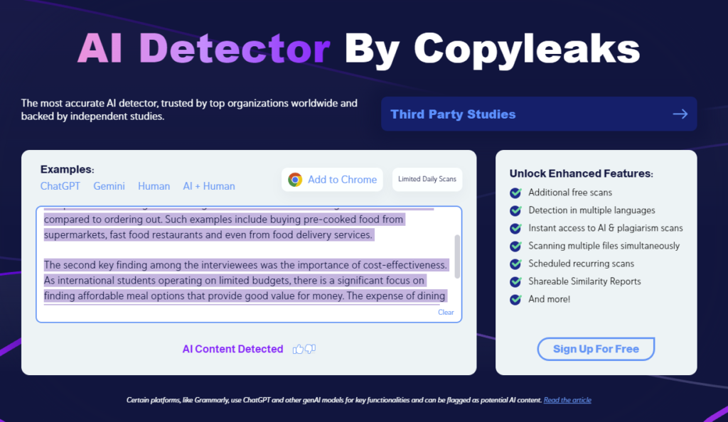 Copyleaks AI Detection Test Results