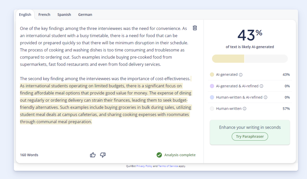 Scribbr AI Detection Test Results
