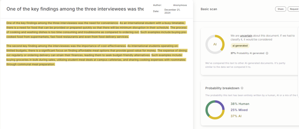GPTZero AI Detection Test Results
